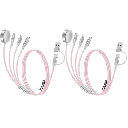 2 Pack Charging Cable for Apple Watch Charger/Samsung/iPhone Charger,Car/Office/Camping/Travel Essentials,Type C Cable Cord for iWatch Ultra/10-2/iPhone 16-11/Samsung S25-S20,iPad,airPods-Pink