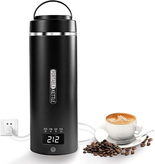 Travel Kettle Small Tea Kettle Coffee Mini Portable Electric Kettle with 4 Temperature Settings, Plug in 304 Stainless Steel Mini Travel Electric Kettle with Auto Shut-off(Black)