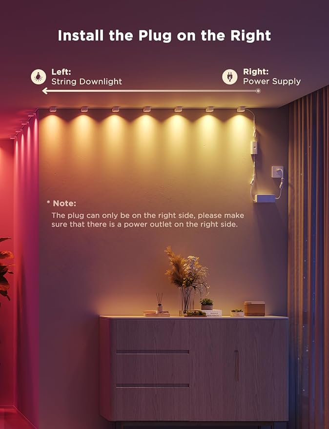 Govee RGBIC String Downlights, Smart LED String Lights Works with Alexa, Wi-Fi Color Changing Indoor Wall Light Fixture for Party, 32.8ft with 50 LEDs, Music Sync, White