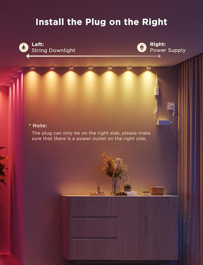 Govee RGBIC String Downlights, Smart LED String Lights Works with Alexa, Wi-Fi Color Changing Indoor Wall Light Fixture for Party, 32.8ft with 50 LEDs, Music Sync, White