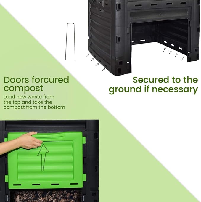 EJWOX 80 Gallon (300L) Large Capacity Static Compost Bin - Forest Green Outdoor Waste Composter with Easy-Access Hatch, Efficient Aeration System for Fast Organic Fertilizer, Sturdy Design