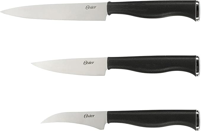Oster Langmore 15-Piece Stainless Steel Knife Block Set with Black Handles – Full Kitchen Cutlery Set in Black Storage Box