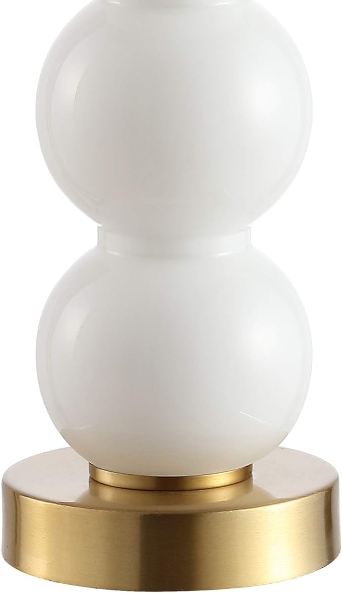 JONATHAN Y 21" White/Brass Gold Glass Table Lamp for Bedroom and Living Room, White Linen Shade, Modern Stacked Sphere Bedside Lamp, LED Bulb Included JYL1021A