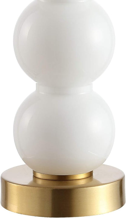 JONATHAN Y 21" White/Brass Gold Glass Table Lamp for Bedroom and Living Room, White Linen Shade, Modern Stacked Sphere Bedside Lamp, LED Bulb Included JYL1021A