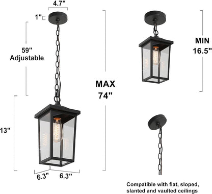 LOG BARN Outdoor Pendant Light Fixture, Farmhouse Exterior Lights, Anti-Rust Ceiling Outdoor Light with Clear Glass, Lantern Hanging Light for Front Door, Entry, Porch, and Gazebo