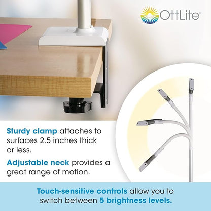 OttLite Extra Wide Area LED Clamp Lamp, Clearsun, Silver, Shipper