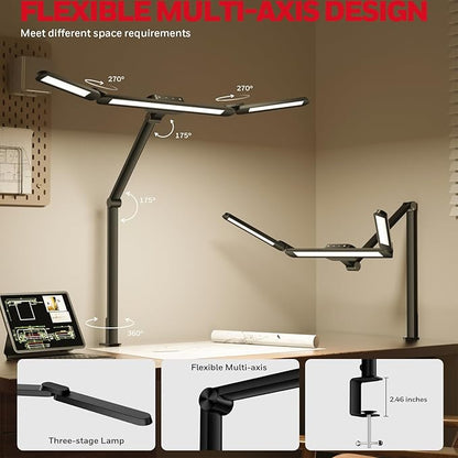 Honeywell LED Desk Lamp with Clamp - HJ3B Sunturalux Eye-Caring Desk Light for Home Office, 22W Ultra Bright 3-Section Adjustable Task Lamp with Stepless Dimming for Dual Monitor Lighting