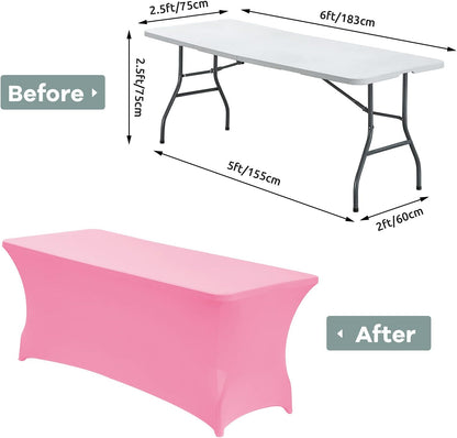 CWK 6FT Waterproof Stretch Spandex Table Cover for Rectangular Tables - Elastic Fitted Tablecloth for Folding Tables,Wrinkle Resistant Table Cloth for Parties, Weddings, Banquets & Events (Pink)