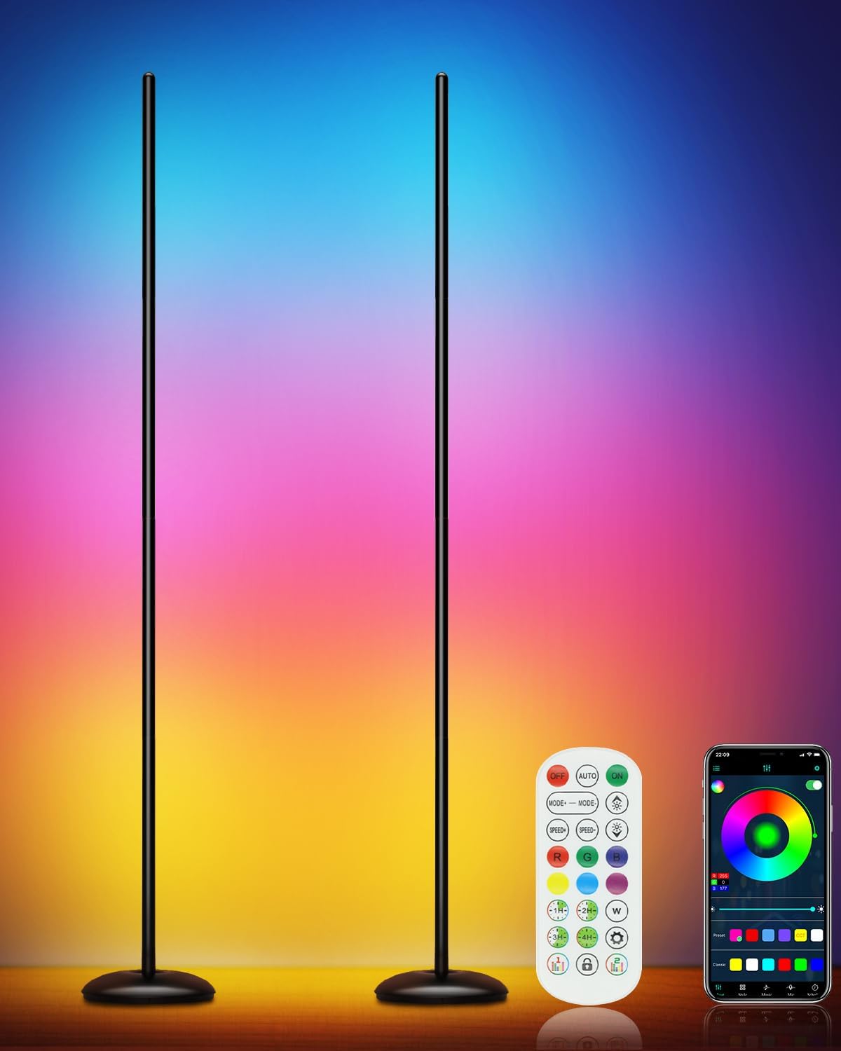 Corner Floor Lamp - 2 Pack LED Corner Lamp with App/Remote/Button Control, Smart LED Floor Lamp with Music Sync and 16 Million Colors, Color Changing Standing Lamp for Living Room, Bedroom