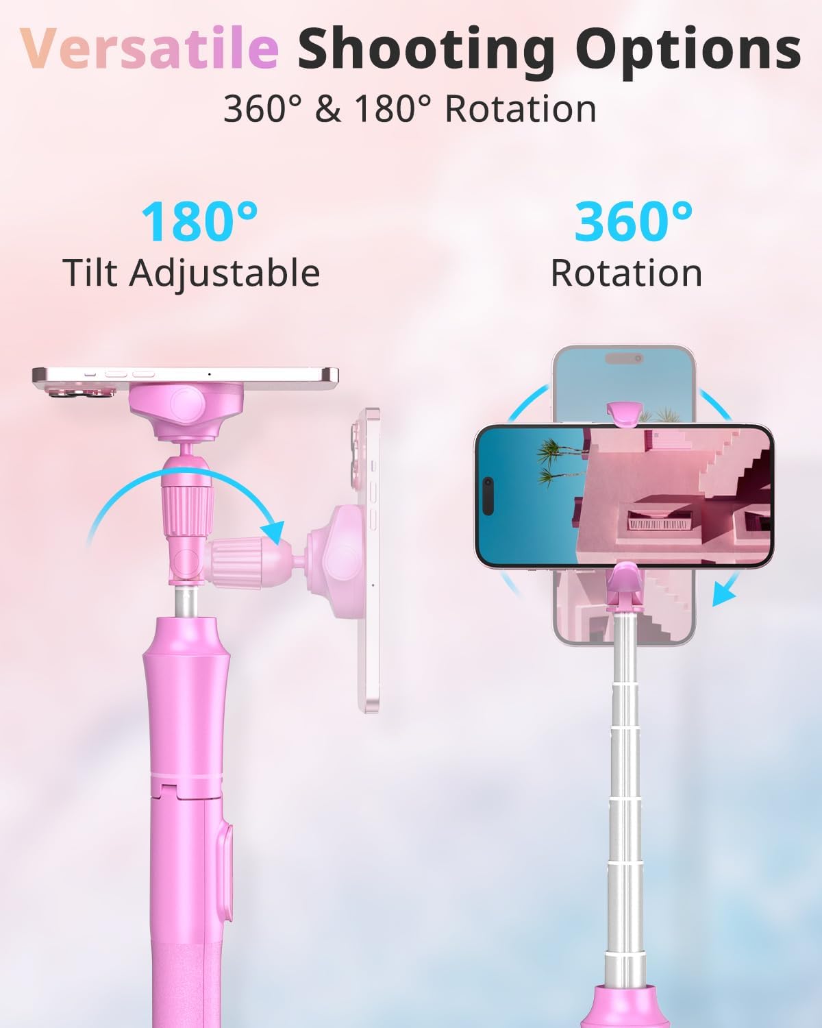 UBeesize 62'' Magnetic Selfie Stick Phone Tripod with Wireless Remote, Extendable Cell Phone Stand, Compatible with MagSafe, Cellphone Stand for iPhone 15 14 13 12 and Android Phones Pink