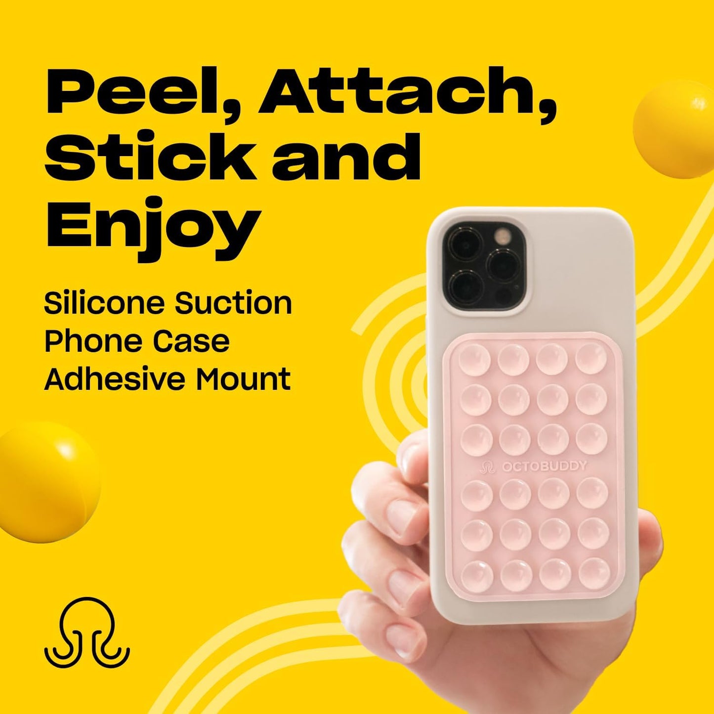 Classic MAX - Silicone Suction Phone Case Adhesive Mount - Hands-Free, Strong Grip Holder for Selfies and Videos - iPhone and Android Compatible - 2.6″ x 3.9″, Chalk Pink