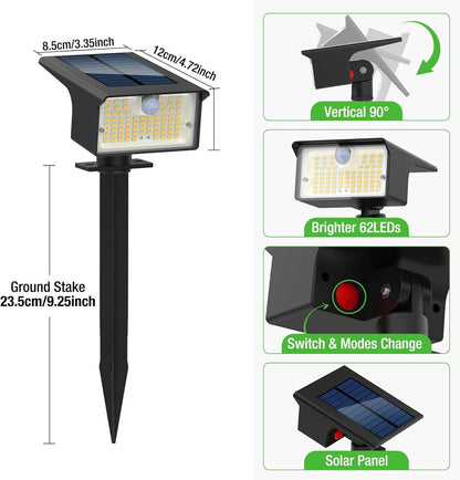 nipify Solar Spot Light, 6 Pack/62 LED, Motion Sensor, Warm White, Waterproof, for Outdoor Yard Pathway