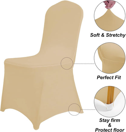 SUPERO Waterproof Spandex Chair Cover 12PCS, Stretch Dining Chair Covers, Polyester Outdoor Chair Covers, Protector Stretch Chair Cover for Party Universal, Banquet, Wedding Event, Hotel(Champagne)