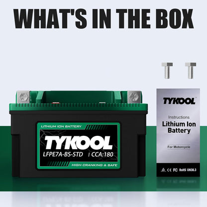 YTX7A-BS-STD 12.8V 3AH 180CCA LiFePO4 Lithium Motorcycle Battery fit for ATV,UTV, Riding Lawn Mower，Snowmobile，Scooter, Personal watercraft, Jet Ski, 4 Wheeler and more.