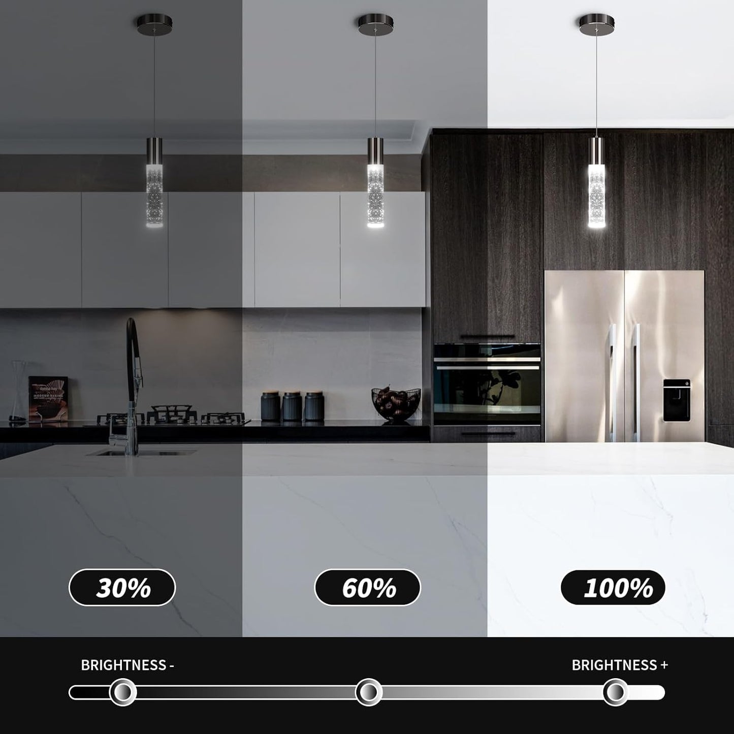 OKELI Modern Pendant Lights, LED Bubble Crystal Kitchen Island Lights Fixtures, Black Mini Single Pendant Lighting for Kitchen Island Bar,6W,6000K, ETL,3Pack