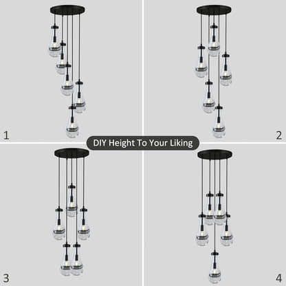 Bronze 5 Light Raindrop Chandeliers, Black Cluster Pendant Light Teardrop Dining Room Light Fixture Pendant Lights Kitchen Island, Hanging Ceiling Pendant Lighting for Entryway Living Room