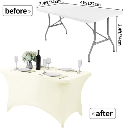 Spandex Table Cover for 4FT or 6ft or 8ft Table Universal Fitted Stretch Tablecloth for Party, Banquet, Wedding and Events-Ivory
