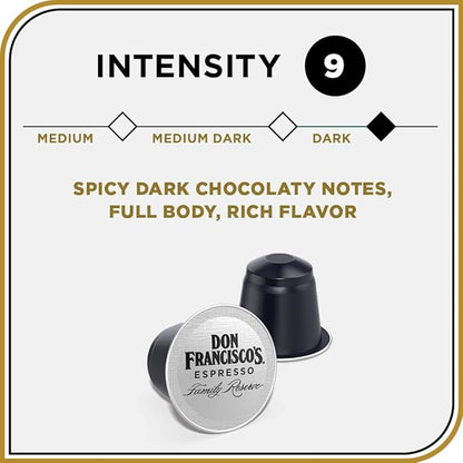 Don Francisco's Clasico Espresso Pods: 80 Recyclable Aluminum Capsules, Intensity 9 Dark Roast, Compatible with Nespresso Original Line Machines - Bold Cuban-Style with Spicy Chocolate Notes