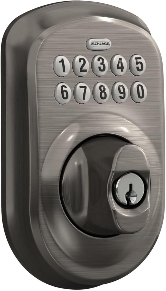 SCHLAGE BE365 PLY 620 Plymouth Keypad Deadbolt, Antique Pewter