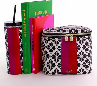kate spade new york Insulated Lunch Tote, Small Lunch Cooler, Cute Lunch Bag for Women, Floral Thermal Bag with Double Zipper Close and Carrying Handle, Spade Flower Stripe