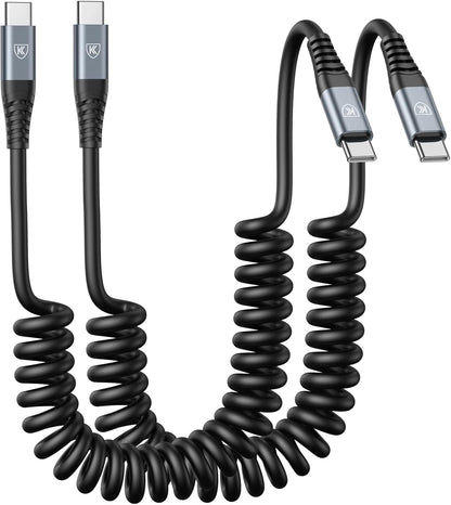 USB C to USB C Cable 6ft, 2Pack Coiled Charger for Car, Type C Fast Charging for iPhone 16/15/Plus/Pro/Pro Max/MacBook Pro 2020/iPad Pro 2020/iPad Air 4/Samsung Galaxy S23