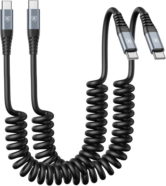 USB C to USB C Cable 6ft, 2Pack Coiled Charger for Car, Type C Fast Charging for iPhone 16/15/Plus/Pro/Pro Max/MacBook Pro 2020/iPad Pro 2020/iPad Air 4/Samsung Galaxy S23
