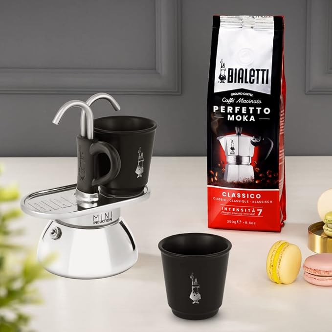 Bialetti Mini Express Induction Coffee Maker, Aluminium, Black, 2 Cups