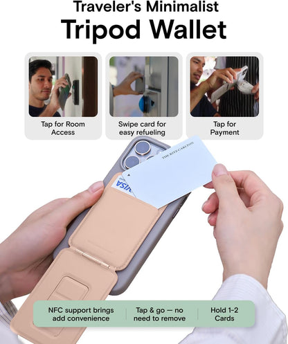 MOFT Phone Tripod Wallet for iPhone, Mulit-Angles, Lightweight & Portable Phone Stand, MOVAS Vegan Leather Magnetic Wallet, Strong Magnets, NFC Card Holder,Travel Essential, Peach pink(With Card Slot)