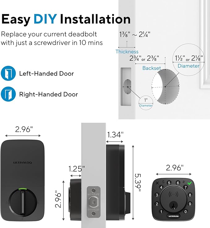 ULTRALOQ Bolt NFC Smart Lock, Tap to Unlock with Apple Home Key and Android NFC, Built-in WiFi Deadbolt, App Remote Control, Auto Lock, Works with Apple HomeKit, Alexa, Google, BHMA Certified