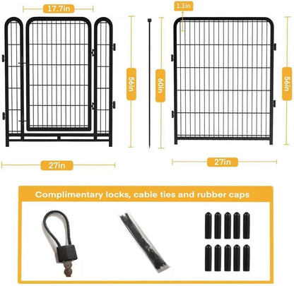 56 in(H) Decorative Garden Fence Panels, Wide Door Low Threshold, Dog Fence Outdoor for Yard. 10 Panels Total 22.1 Ft(L)，No Dig Fencing for Dogs, Black