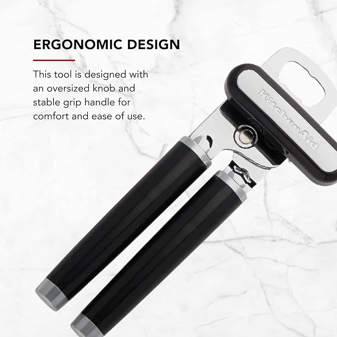 KitchenAid Classic Multifunction Can Opener and Bottle Opener Easy to Use,Razor Sharp Stainless Steel Cutting Wheel,Soft Ergonomic Handles,Black,(Pack of 12)