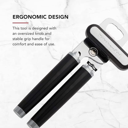 KitchenAid Classic Multifunction Can Opener and Bottle Opener Easy to Use,Razor Sharp Stainless Steel Cutting Wheel,Soft Ergonomic Handles,Black,(Pack of 12)