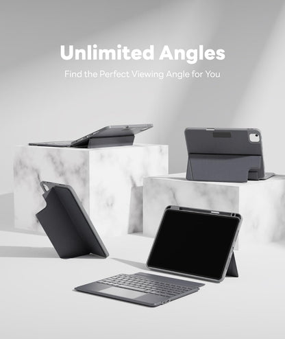 EIP Bluetooth Keyboard Case for iPad Pro 11 inch (M4) 2024, 11" Magnetic Detachable Cover with Trackpad, Patented Stylus Shortcuts, 7-Color Backlit Keys, Slim Protective Smart Case