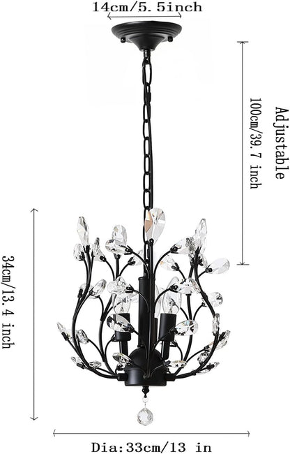 Ganeed Vintage K9 Clear Crystal Chandeliers,Ceiling Lighting,Pendant Lighting Flush Mounted Fixture with 3 Light for Living Room Dinning Room Restaurant Porch Hallway (Black)