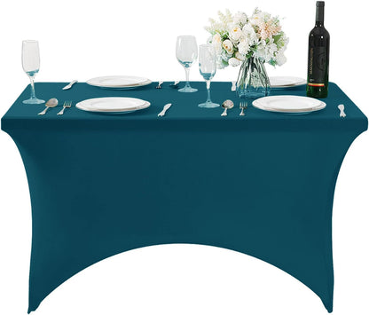 Spandex Table Cover for 4FT or 6ft or 8ft Table Universal Fitted Stretch Tablecloth for Party, Banquet, Wedding and Events-Peacock