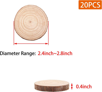 Natural Wood Slices for Wedding Decor, Christmas Ornaments – 20PCS 2.4-2.8 Inch Unfinished Predrilled Wooden Circles, DIY Crafts & Arts