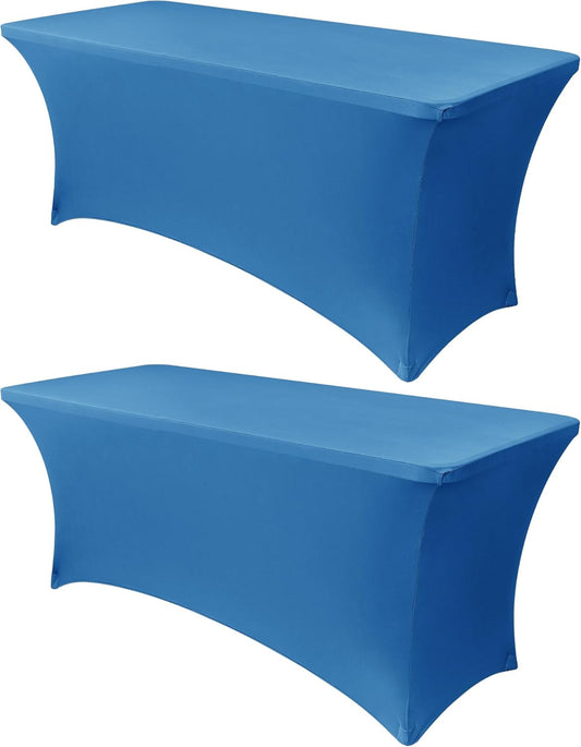 Obstal 6ft Stretch Spandex Table Cover for Standard Folding Tables - 2 Pack Universal Rectangular Fitted Tablecloth Protector for Wedding, Banquet and Party,72L x 30W x 30H Inches, Aqua, 2pc