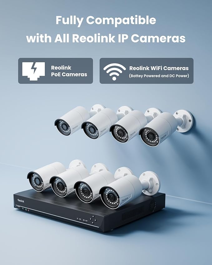 REOLINK 16CH 5MP Home Security Camera System, 8pcs Wired Outdoor PoE IP Cameras with Person/Vehicle/Pet Detection, 8MP 16CH NVR with 4TB HDD for 24-7 Recording, RLK16-410B8-5MP