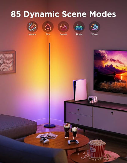 Govee RGBIC Floor Lamp Basic, 1000lm LED Corner Lamp Compatible with SmartThings, Alexa, and Matter, Modern Floor Lamp with Music Sync and 16 Million DIY Colors, Standing Lamp for Bedroom Living Room