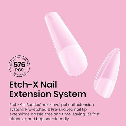 Beetles Medium Almond Nail Tips 576pcs 12 Sizes, Pre-Etched Soft Gel Nail Tips Half Matte Full Cover Press on False Nail Tips Clear Acrylic Nails Glue on Nails DIY Nail Extension Gift for Women