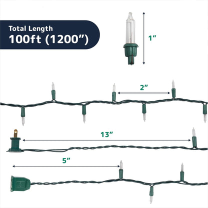 PREXTEX 500 Count Clear Christmas Tree Lights with Green Wire - 100 ft Warm White Twinkle Lights for Indoor or Outdoor Use - Holiday Fairy String Lights for Christmas Trees or Patios