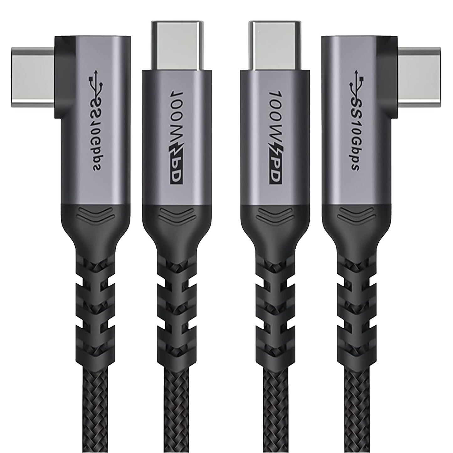 USB C to USB C Cable 100W,[2-Pack 6.6ft Right Angle] USB 3.1 Fast Charging Cord 90 Degree 20V/5A Type C PD Cable Compatible for iPhone 15/15 Plus/15 Pro/15 Pro Max/MacBook Pro 2022