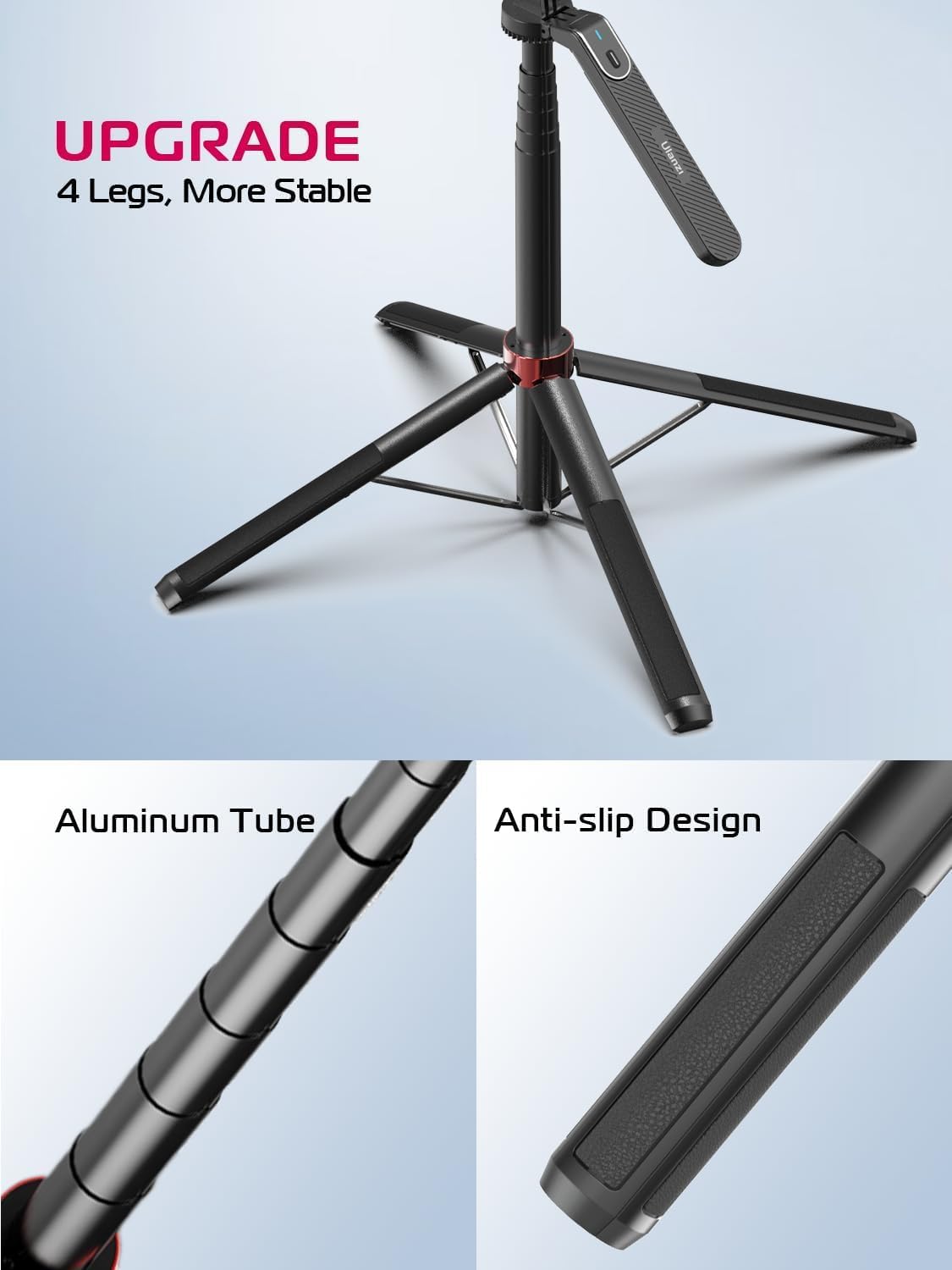 ULANZI MA09 Extendable Selfie Stick Tripod Stand - 71" Quadrapod with All-in-1 Phone Clip, Travel Tripod for iPhone, Sony, Canon Action Camera
