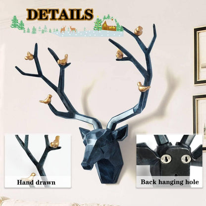 ZRAGEK Rustic Geometric Deer Head Wall Decor, Faux Taxidermy Animal Head Wall Art, Blue, 21.8x15.7IN