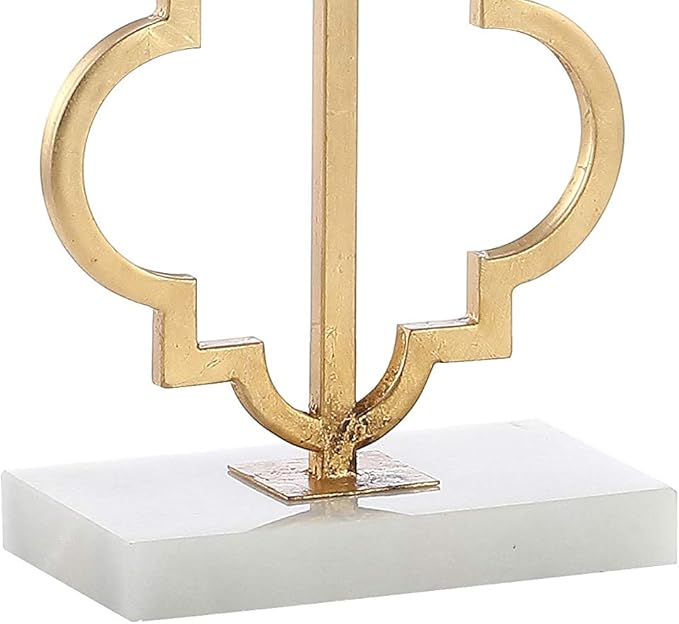 JONATHAN Y 32" Gold Selina Ogee Trellis LED Table Lamp, Glam Modern Iron Geometric Lamp for Living Room Bedroom, White Linen Rectangle Shade, LED Bulb Included JYL3072A