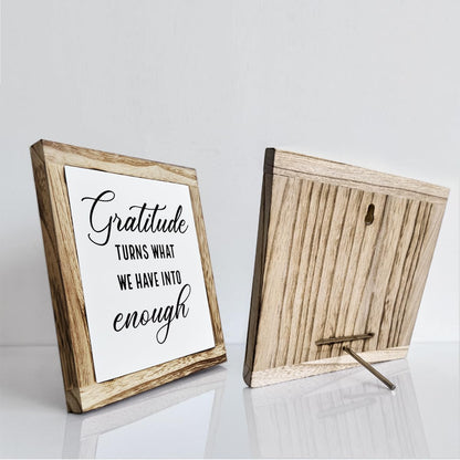 Rustic Wood Sign, Gratitude Turns What We Have Into Enough Sign, Wooden Plaques Table Decor, Inspirational Desk Decorate, Home Office Decor, Thankful Quote Signs, Small Wooden Box Signs