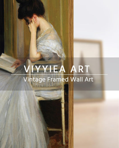 VIYYIEA Framed Canvas Wall Art Home Decor Portrait Art for Living Room Women Reading Pictures Bedroom Bathroom Wall Decor Mid Century Lady Oil Painting Room Decor Vintage Prints Aesthetic 11x14in