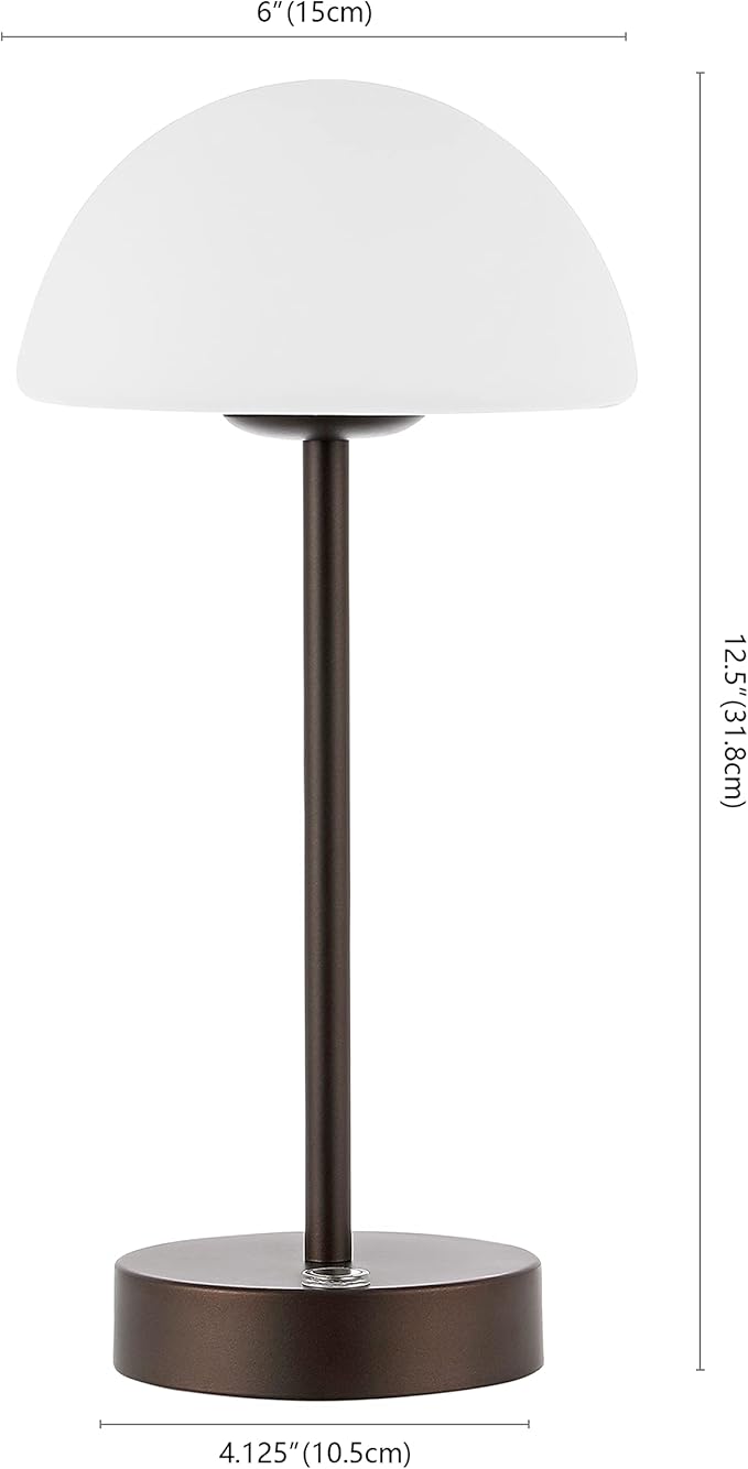 JONATHAN Y 12.5" Oil Rubbed Bronze/White Modern Rechargeable Portable LED Table Lamp, Cordless Dimmable Touch Accent Lamp with White Frosted Glass Shade for Bedroom Living Room Bar Vanity (JYL7109B)