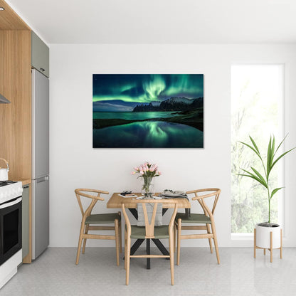 Aurora Borealis Wall Art Painting for Office Bedroom Scenery Landscape Canvas Print Framed Picture Northern Lights Poster Artwork Ready to Hang(12.00"x16.00")