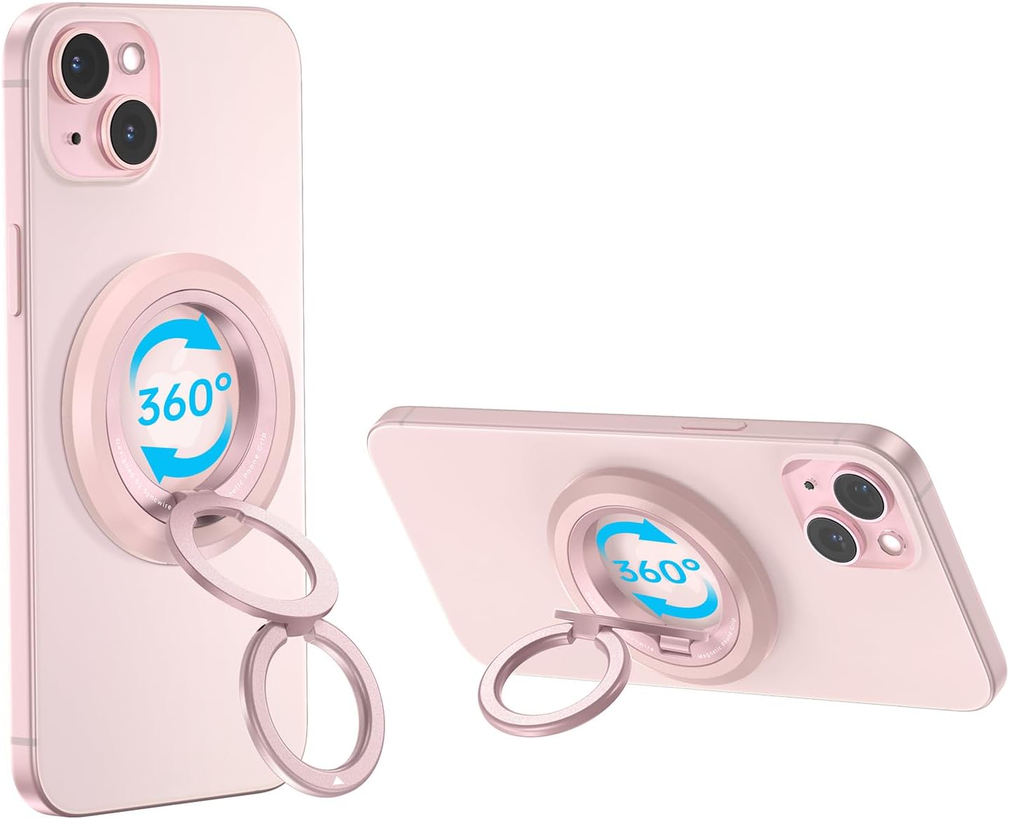 SYNCWIRE Magnetic Phone Ring Holder for MagSafe, 360° Rotation Dual Sided Magnet Grip Cell Phone Ring Stand Finger Kickstand Compatible with iPhone 16 15 14 13 12 Pro Max fits MagSafe - Pink